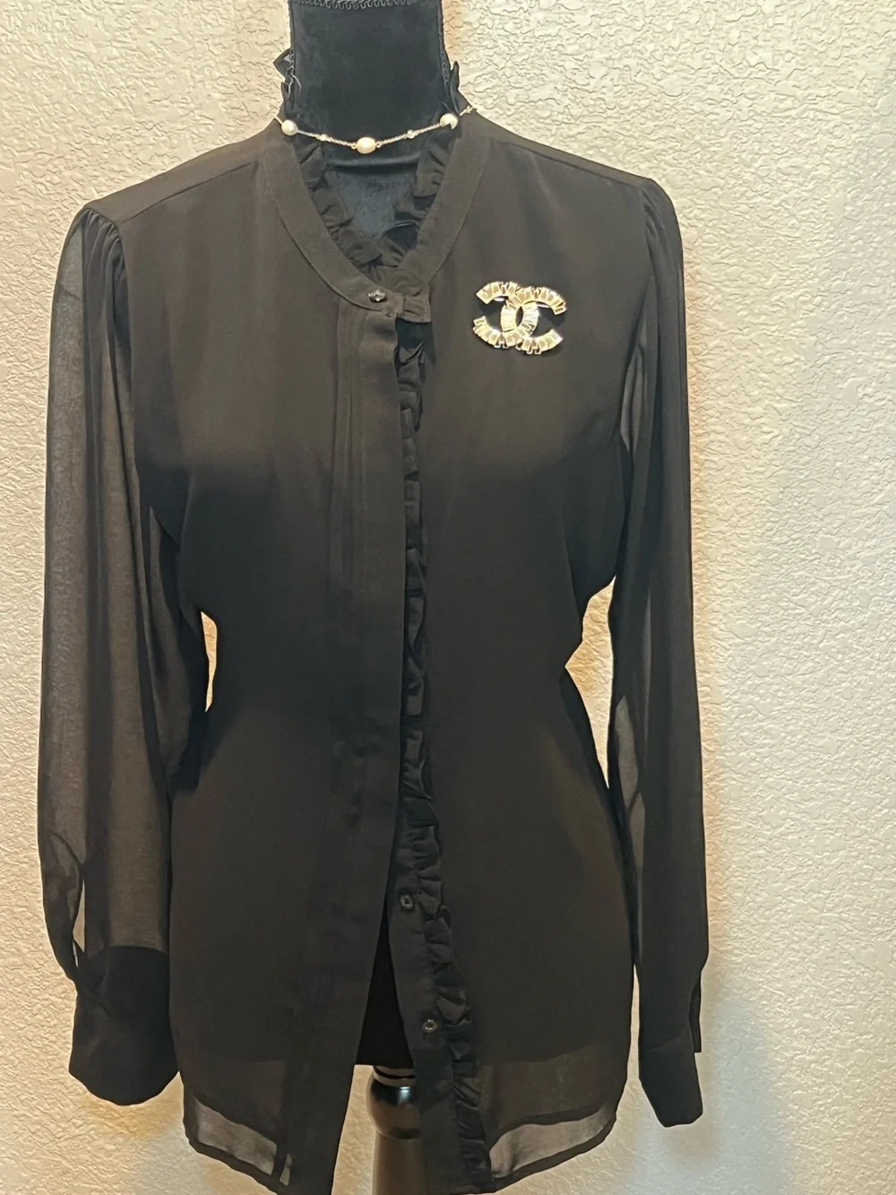 Calvin Klein Black Ruffle V-Neck Blouse - Picture 2 of 5